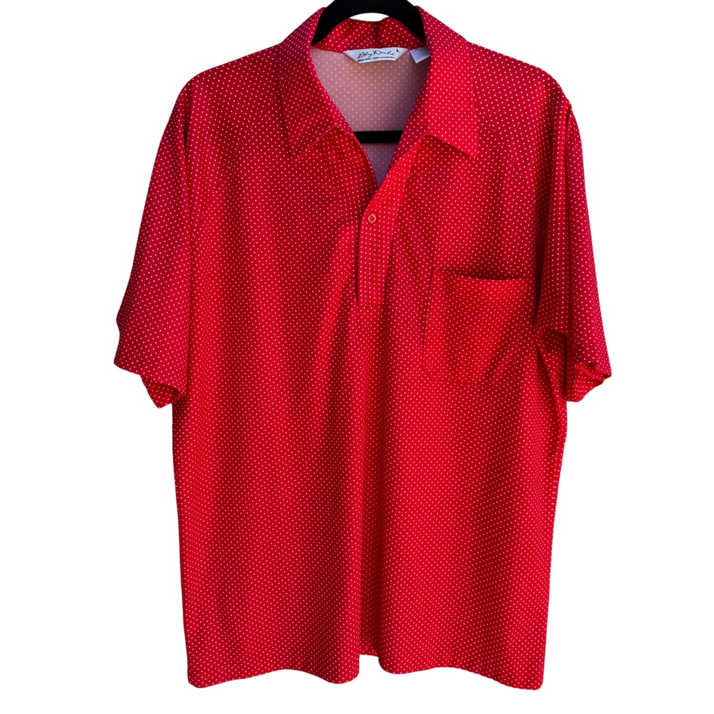Lilly Dache Vintage 70s 80s Red Polka Dot Short Sleeve Disco Knit Polo Shirt L