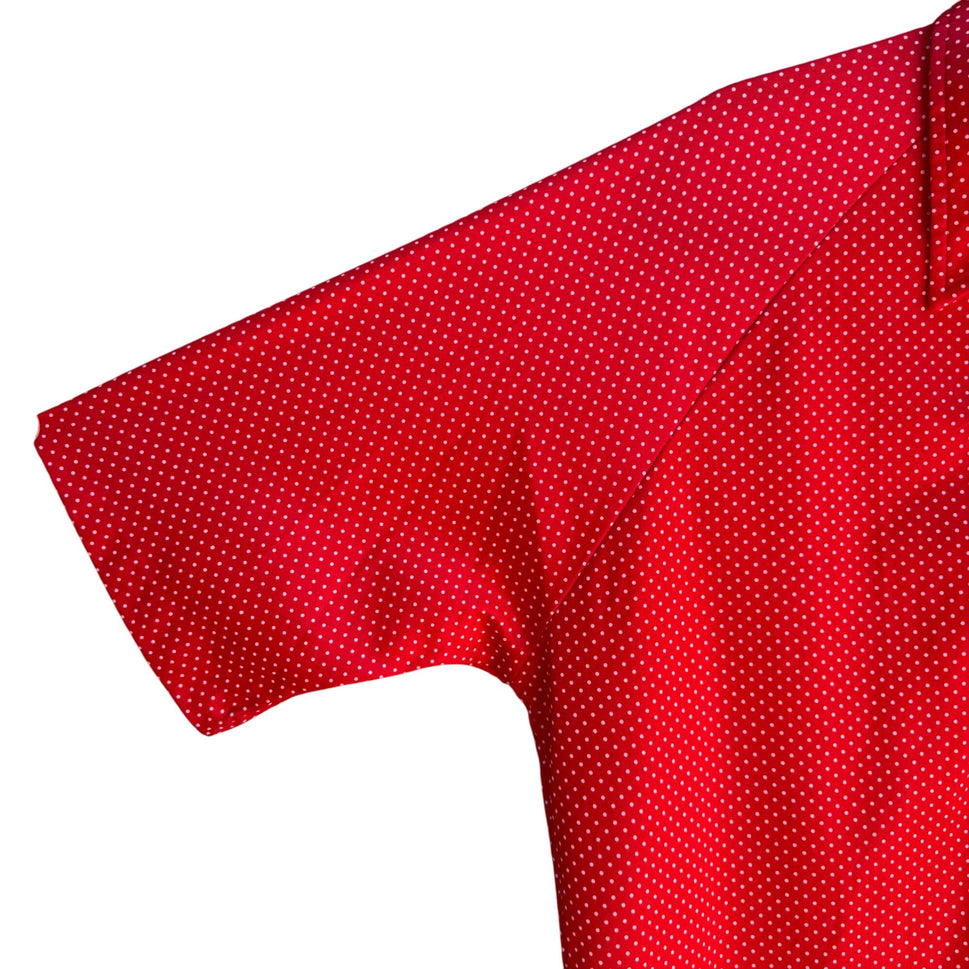 Lilly Dache Vintage 70s 80s Red Polka Dot Short Sleeve Disco Knit Polo Shirt L