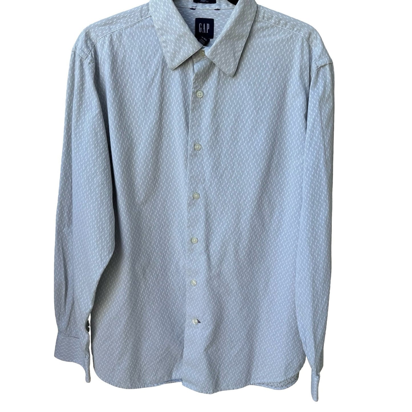 GAP Fitted Premium Mens Long Sleeve Button Down Shirt Blue Geometric 16-16.5 L