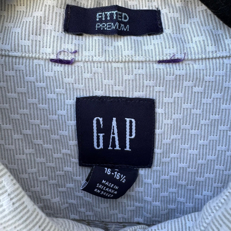 GAP Fitted Premium Mens Long Sleeve Button Down Shirt Blue Geometric 16-16.5 L