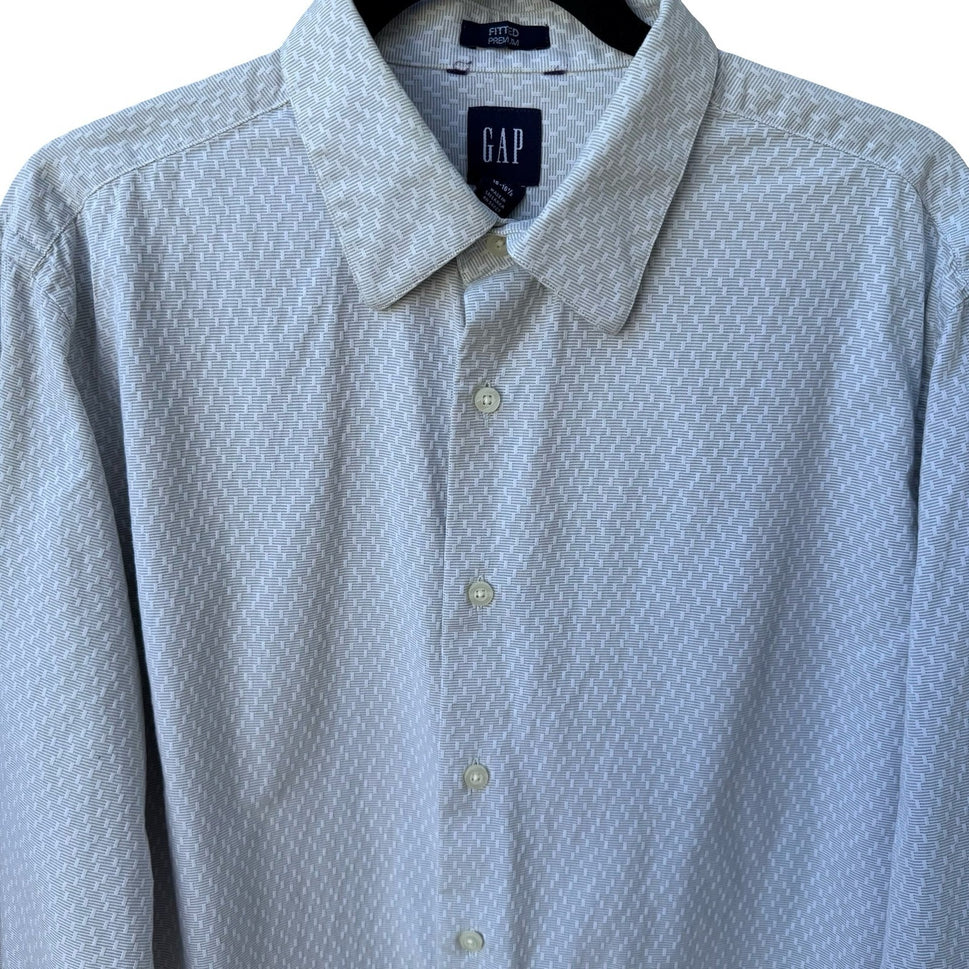 GAP Fitted Premium Mens Long Sleeve Button Down Shirt Blue Geometric 16-16.5 L