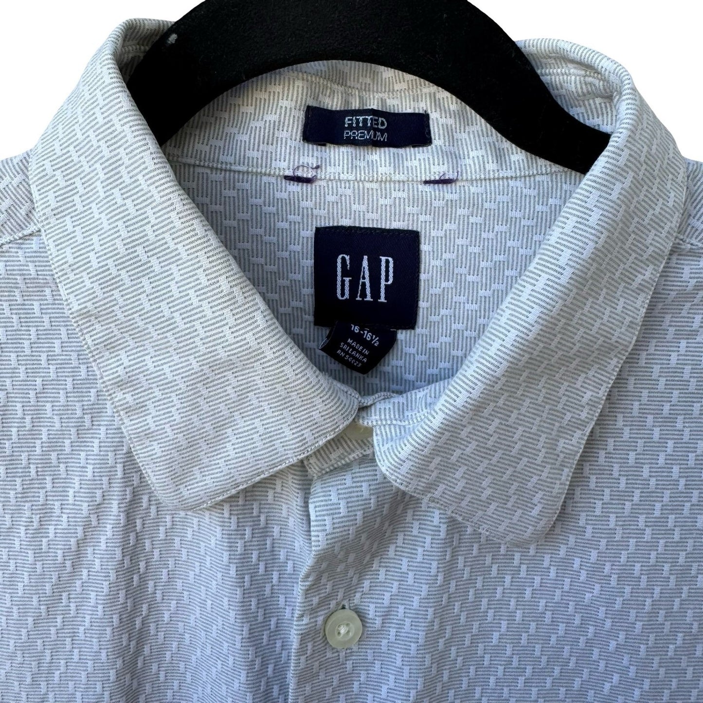 GAP Fitted Premium Mens Long Sleeve Button Down Shirt Blue Geometric 16-16.5 L