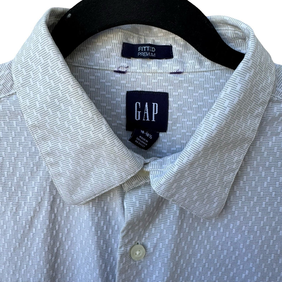 GAP Fitted Premium Mens Long Sleeve Button Down Shirt Blue Geometric 16-16.5 L