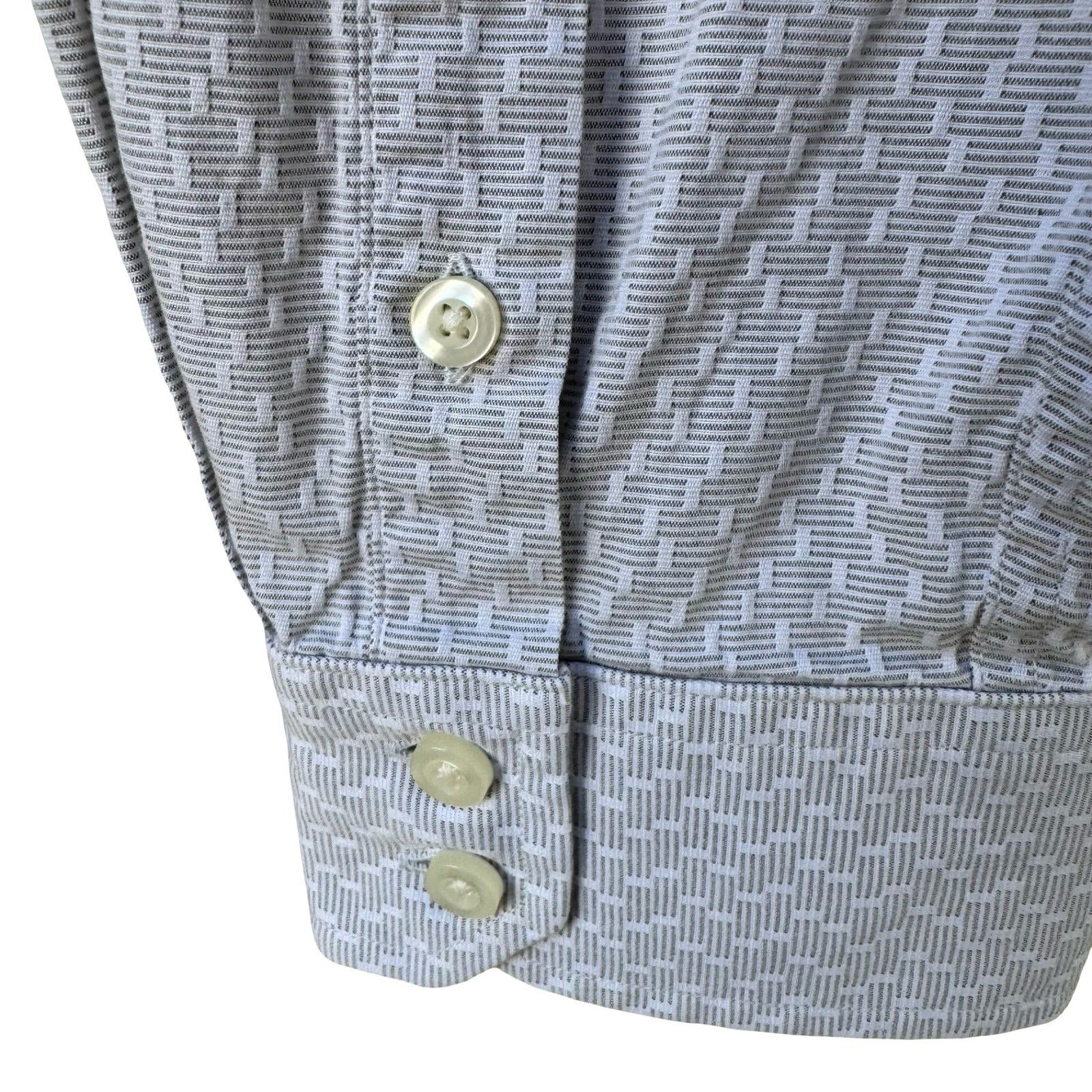 GAP Fitted Premium Mens Long Sleeve Button Down Shirt Blue Geometric 16-16.5 L