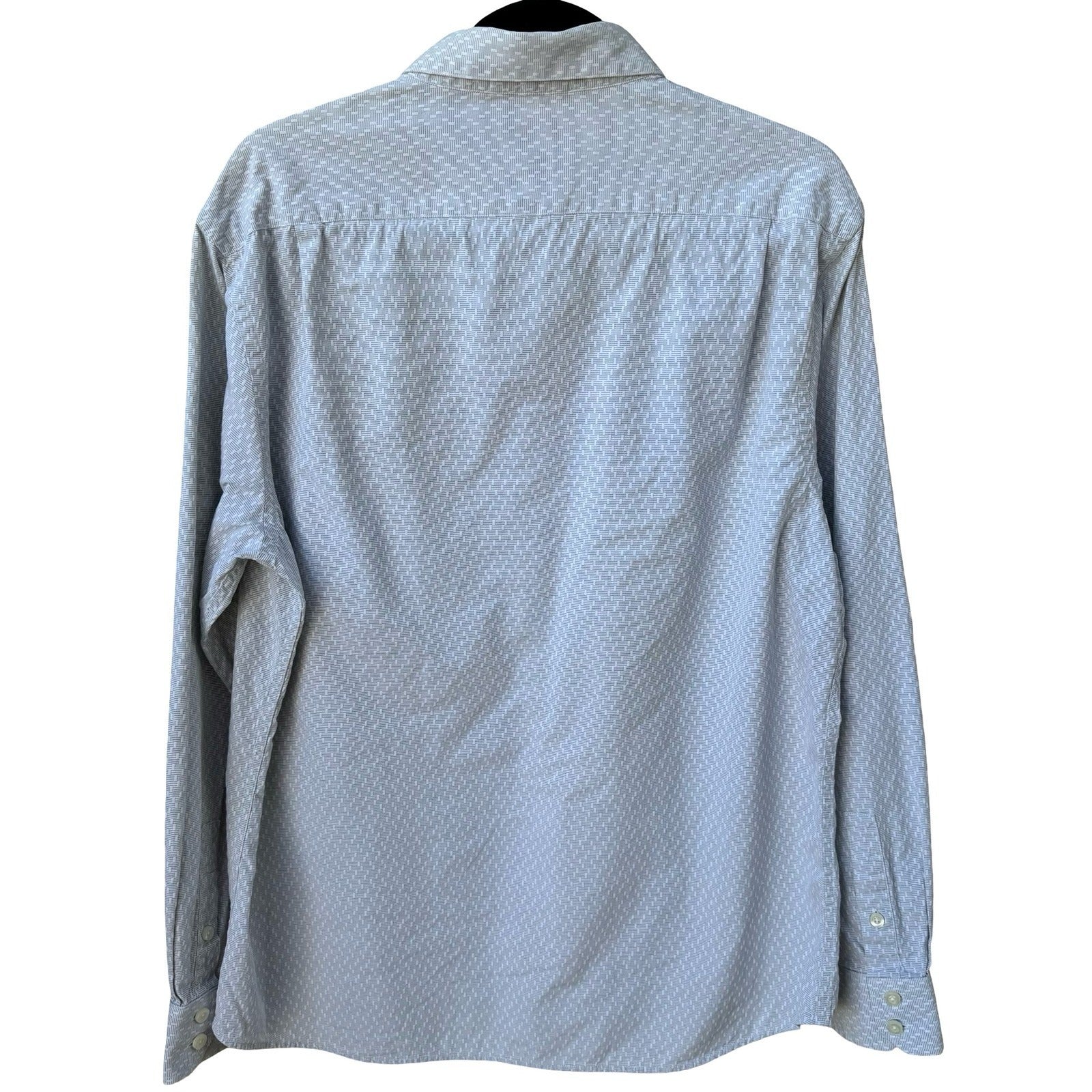 GAP Fitted Premium Mens Long Sleeve Button Down Shirt Blue Geometric 16-16.5 L
