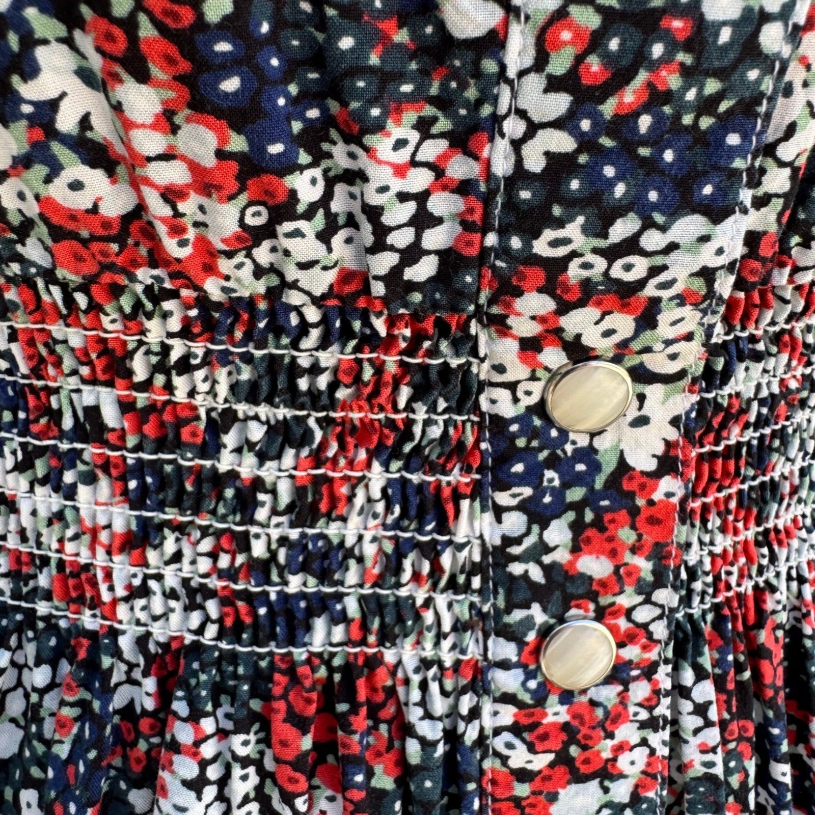 Wrangler Retro Womens S Red Floral Smocked Waist Cowgirl Mini Dress Boho Western