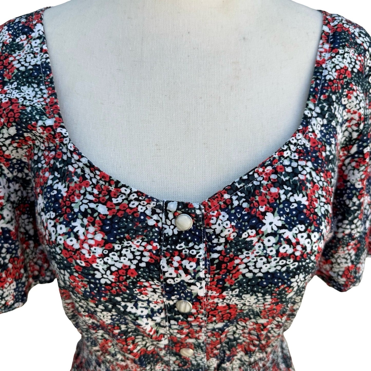 Wrangler Retro Womens S Red Floral Smocked Waist Cowgirl Mini Dress Boho Western