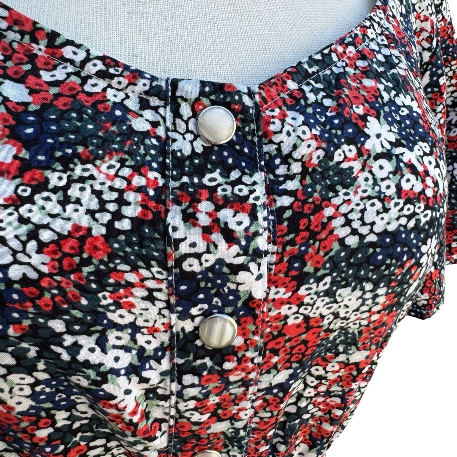 Wrangler Retro Womens S Red Floral Smocked Waist Cowgirl Mini Dress Boho Western