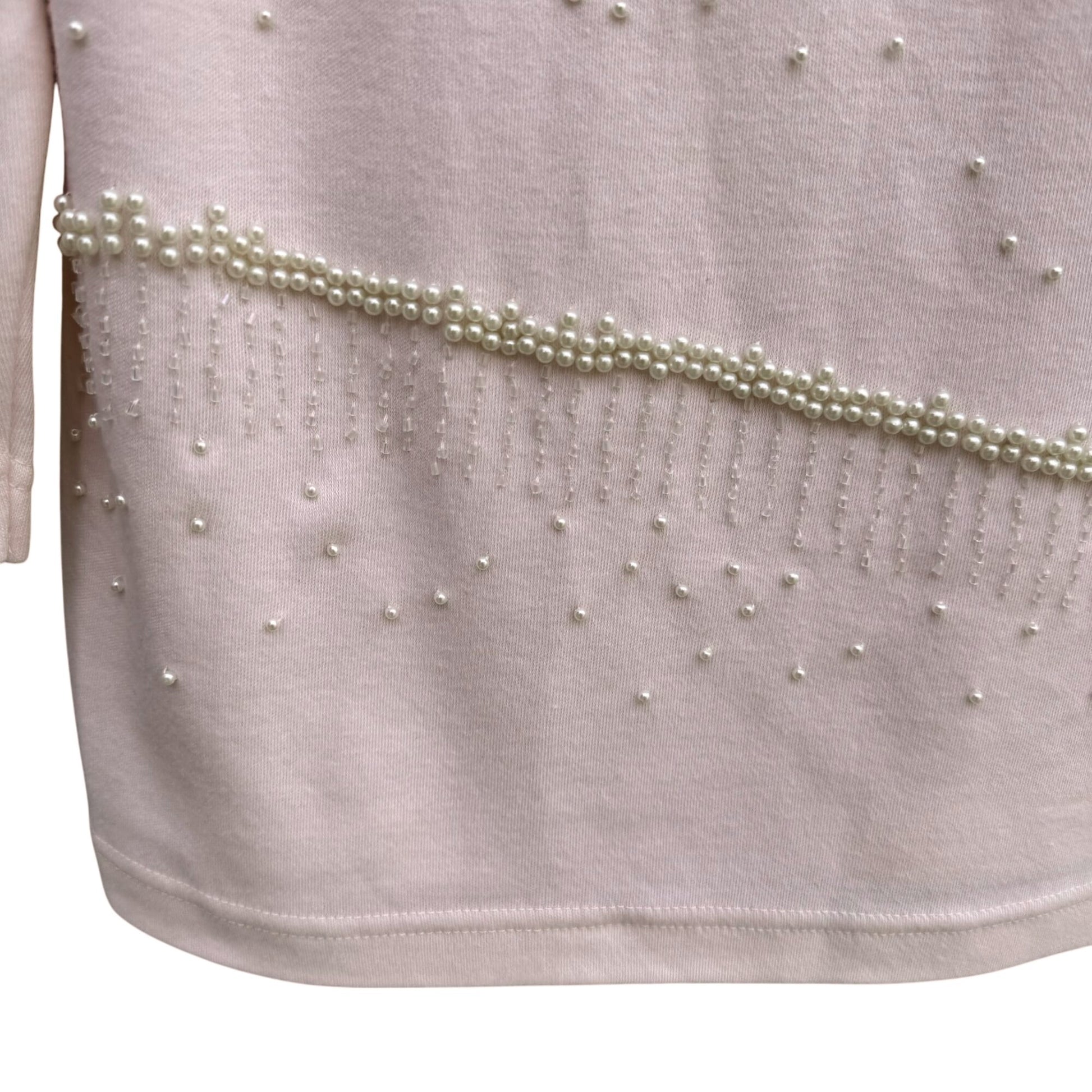 Lisa International Vintage Pink Pearl Beaded Sequin Long Sleeve Blouse Top M