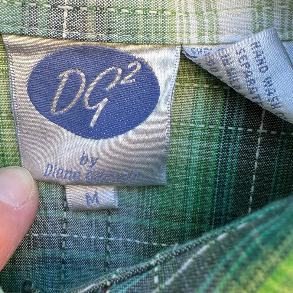 Diane Gilman DG2 Green Plaid Floral Embroidered Western Button Up Shirt M NEW