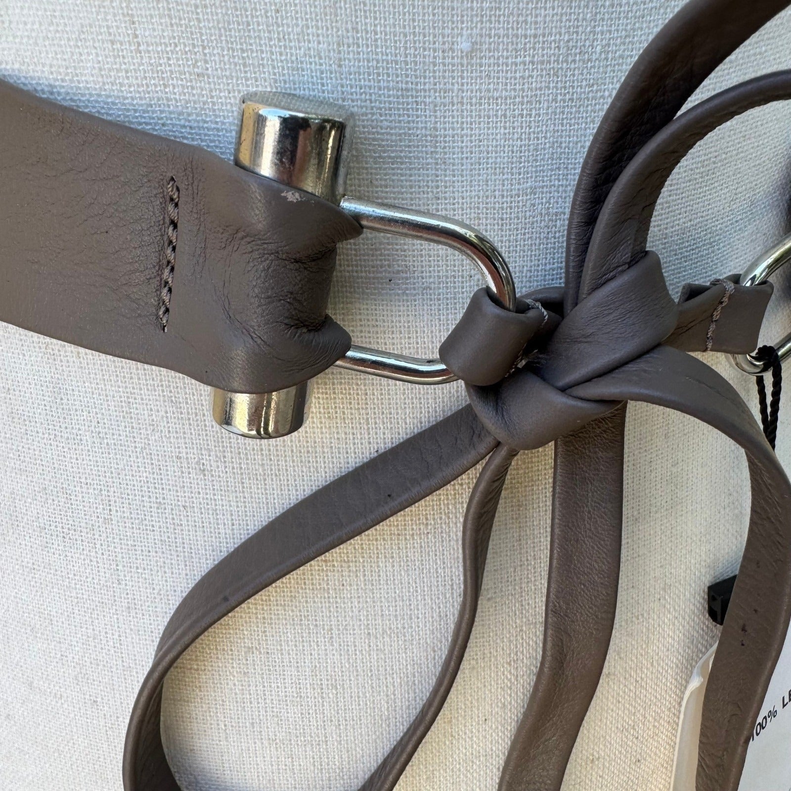 Zara Minimalist Boho Brown 100% Leather Tie Waist Obi Belt Silver Hardware NEW