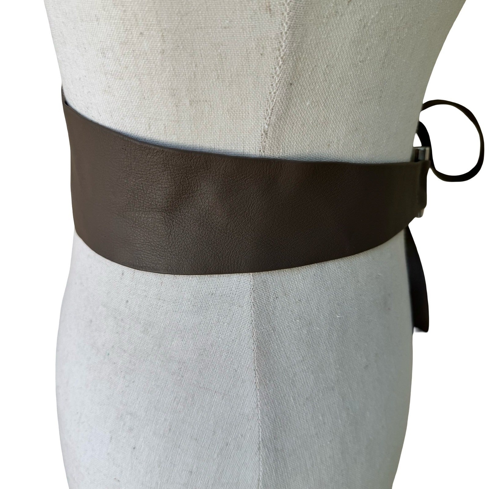 Zara Minimalist Boho Brown 100% Leather Tie Waist Obi Belt Silver Hardware NEW