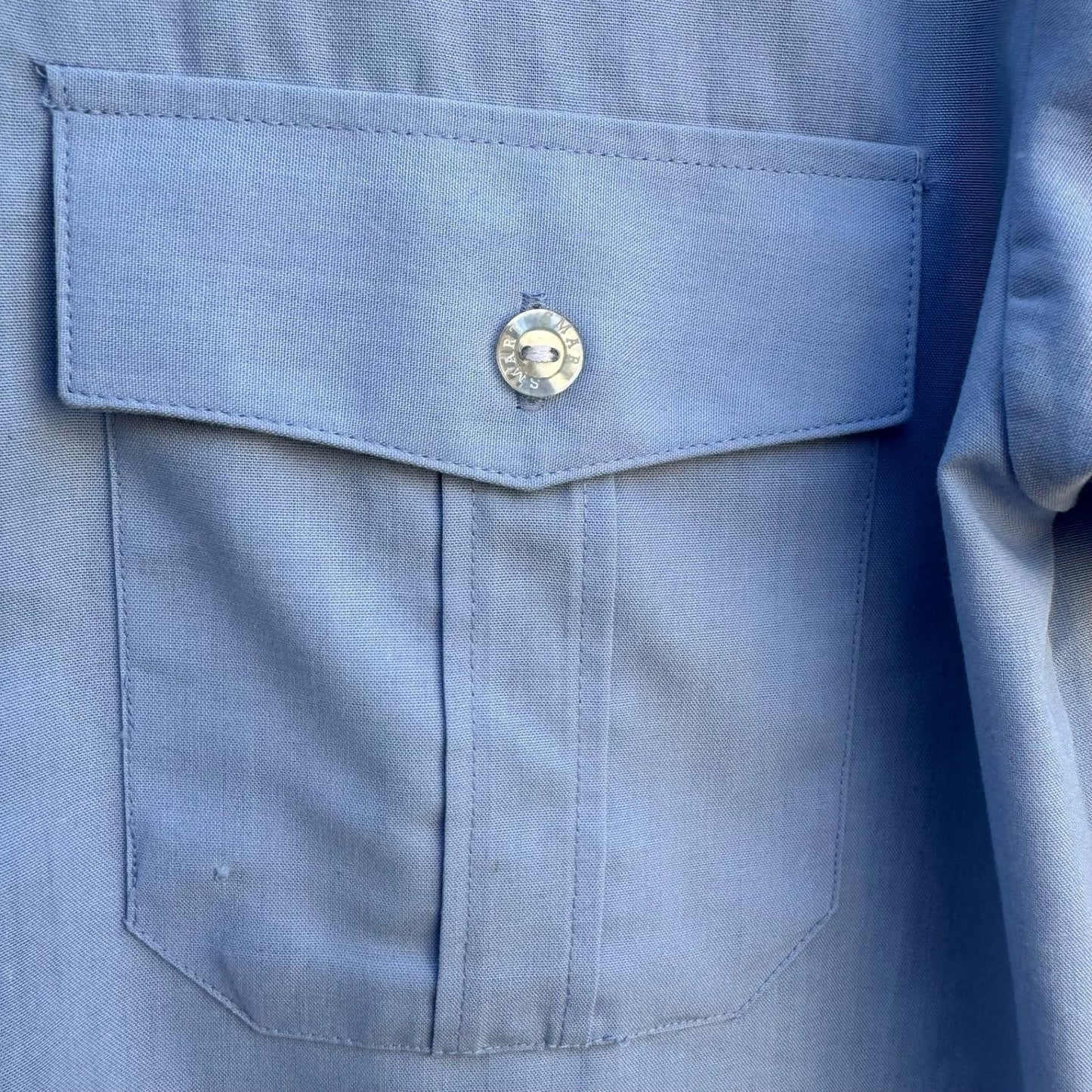 Smart Vintage Blue Short Sleeve Button Up Camp Collar Workwear Shirt Size 85