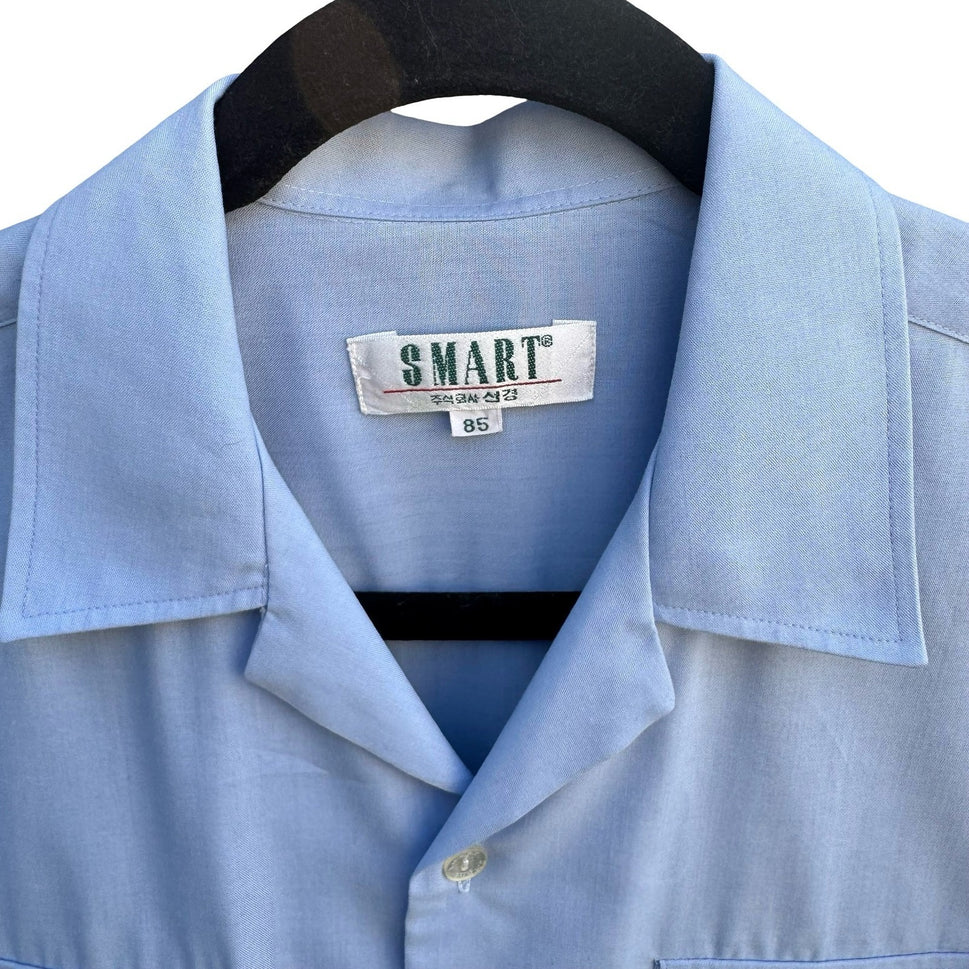 Smart Vintage Blue Short Sleeve Button Up Camp Collar Workwear Shirt Size 85