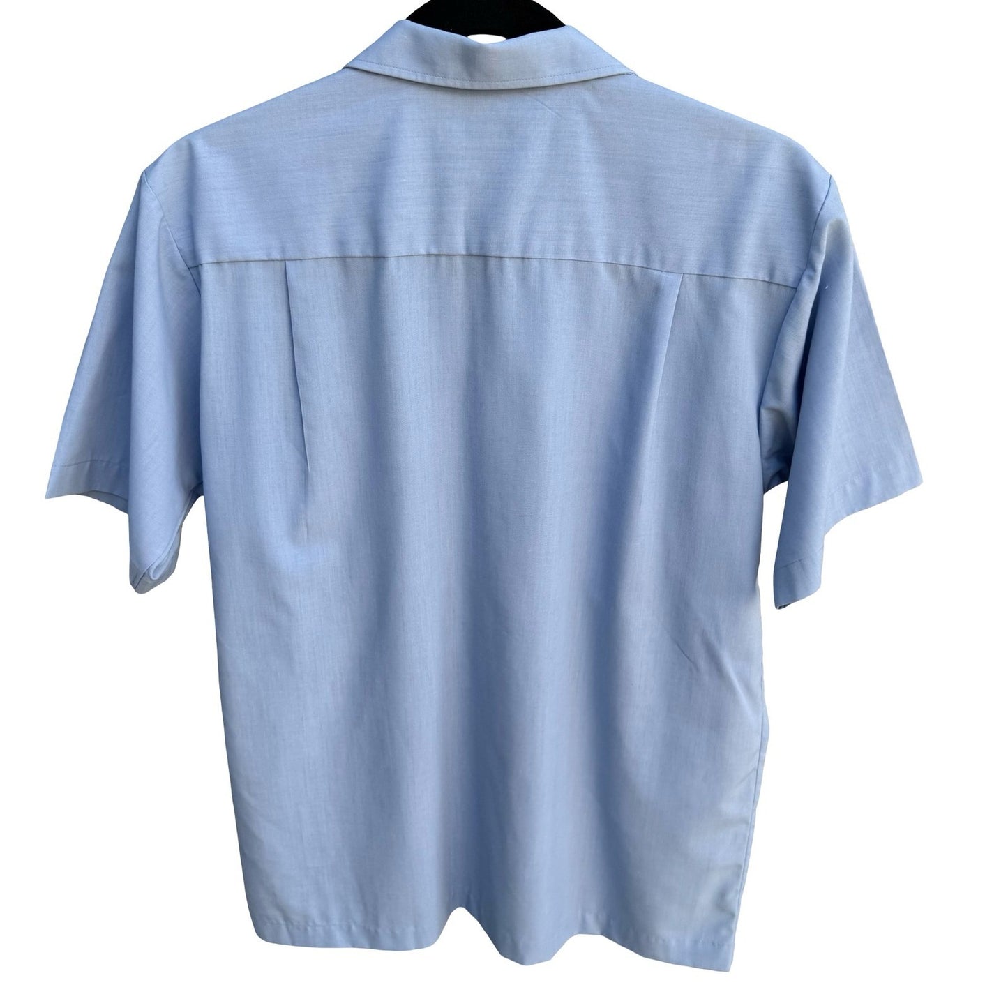 Smart Vintage Blue Short Sleeve Button Up Camp Collar Workwear Shirt Size 85