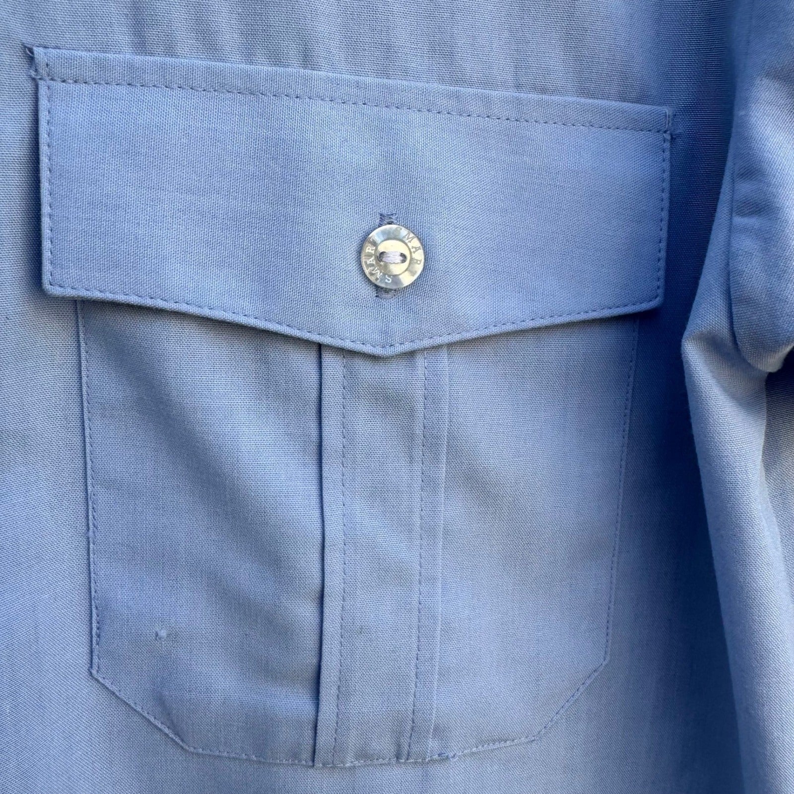 Smart Vintage Blue Short Sleeve Button Up Camp Collar Workwear Shirt Size 85
