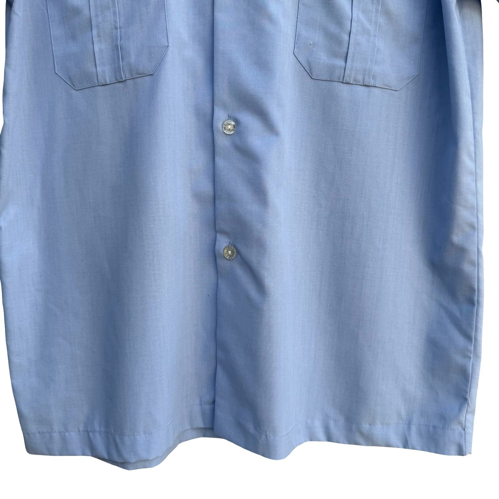 Smart Vintage Blue Short Sleeve Button Up Camp Collar Workwear Shirt Size 85