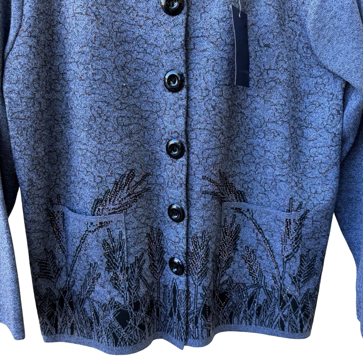 T-C Fashion Cottagecore Whimsigoth Sequin Floral Knit Cardigan Dark Mori L NEW