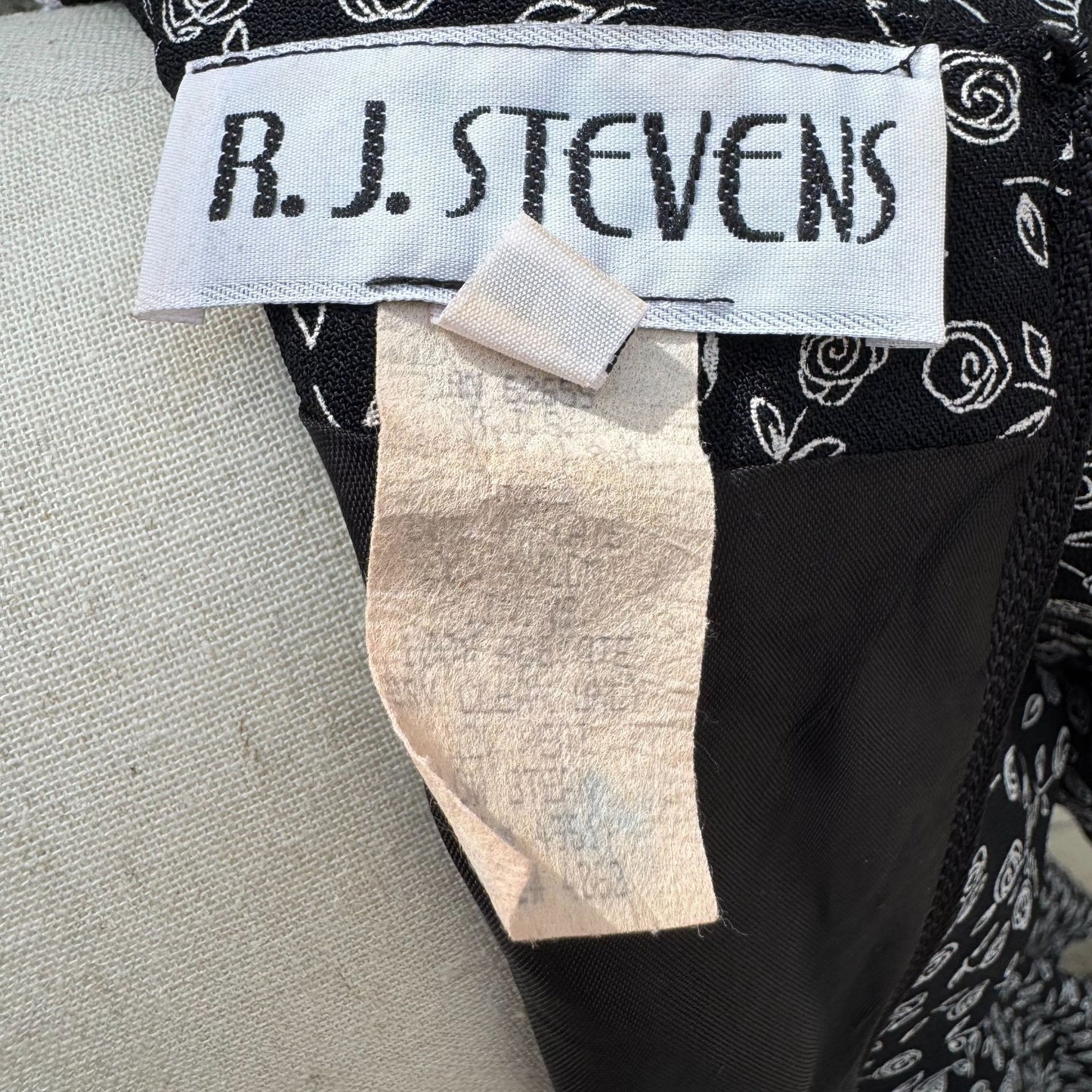 RJ Stevens Vintage 80s Black Floral Lace Collar Tiered Skirt Womens Dress 4