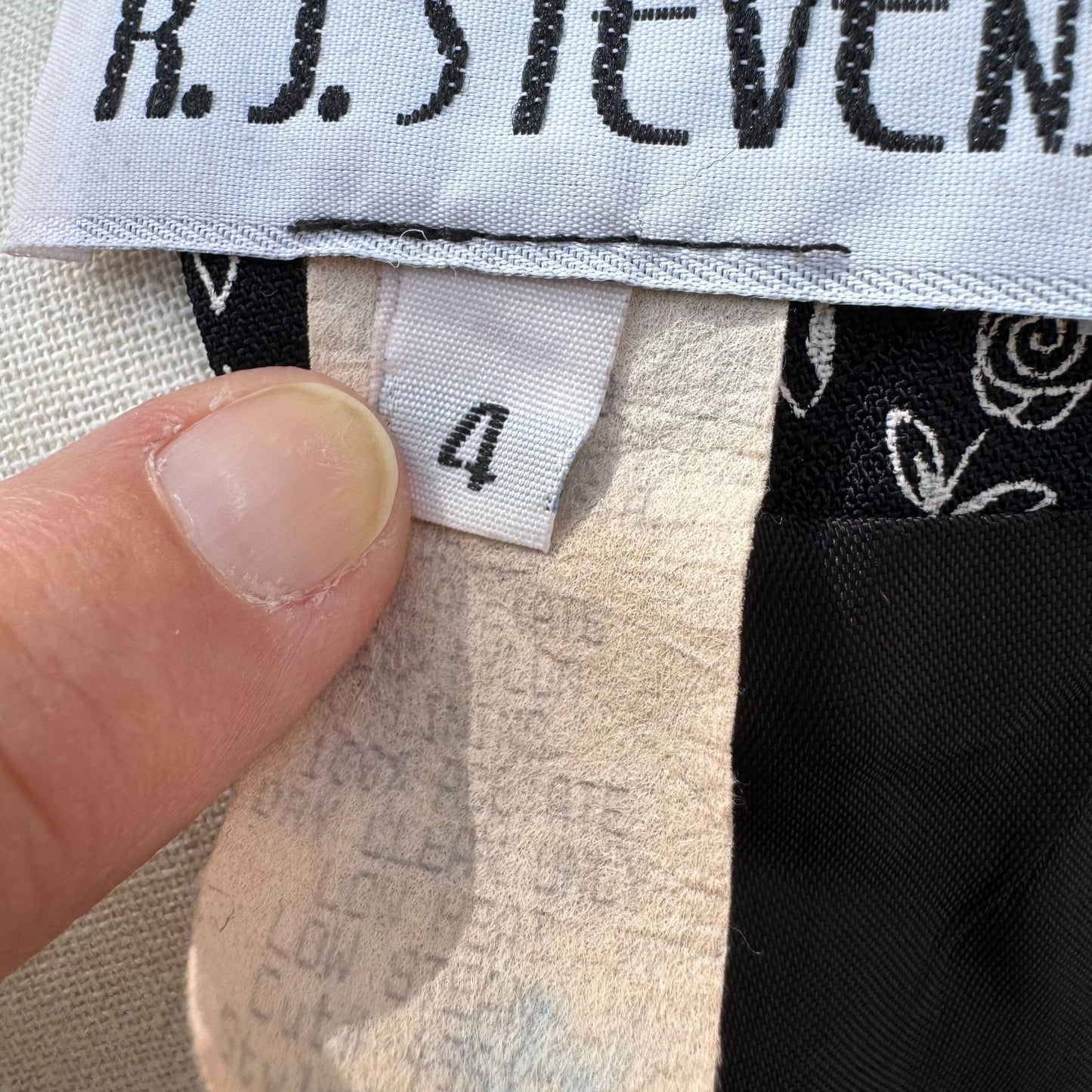 RJ Stevens Vintage 80s Black Floral Lace Collar Tiered Skirt Womens Dress 4