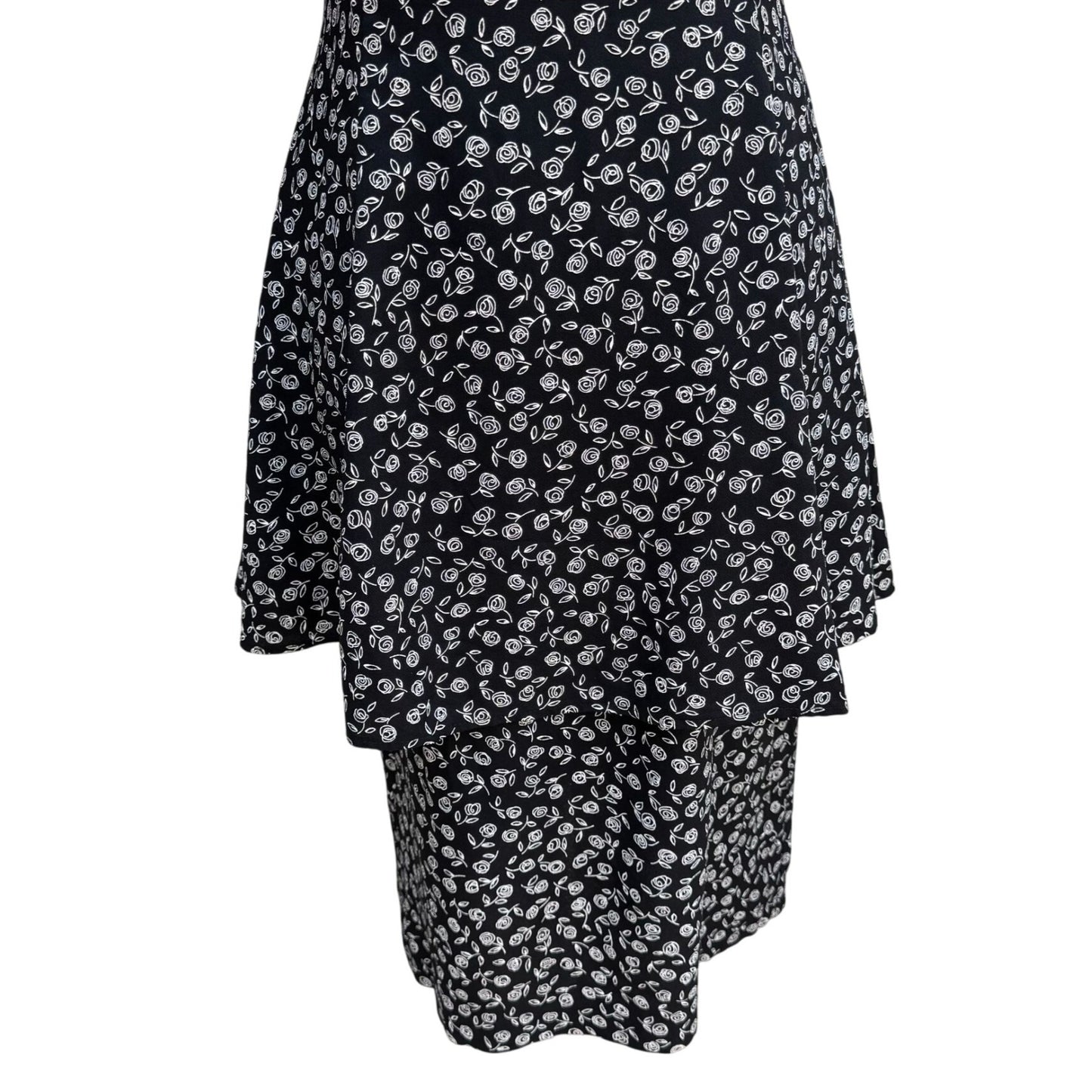 RJ Stevens Vintage 80s Black Floral Lace Collar Tiered Skirt Womens Dress 4