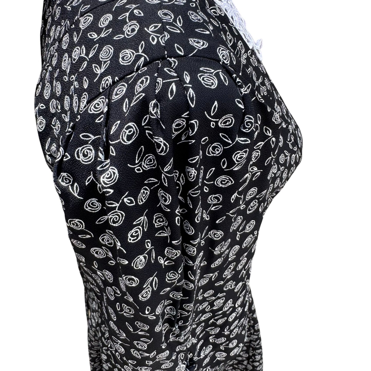 RJ Stevens Vintage 80s Black Floral Lace Collar Tiered Skirt Womens Dress 4