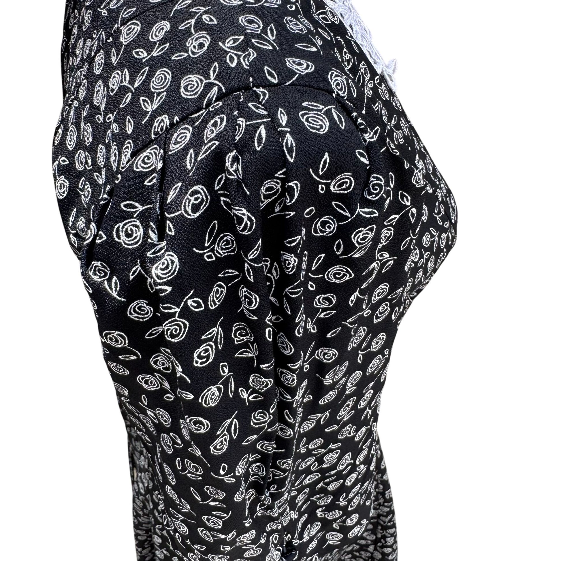 RJ Stevens Vintage 80s Black Floral Lace Collar Tiered Skirt Womens Dress 4