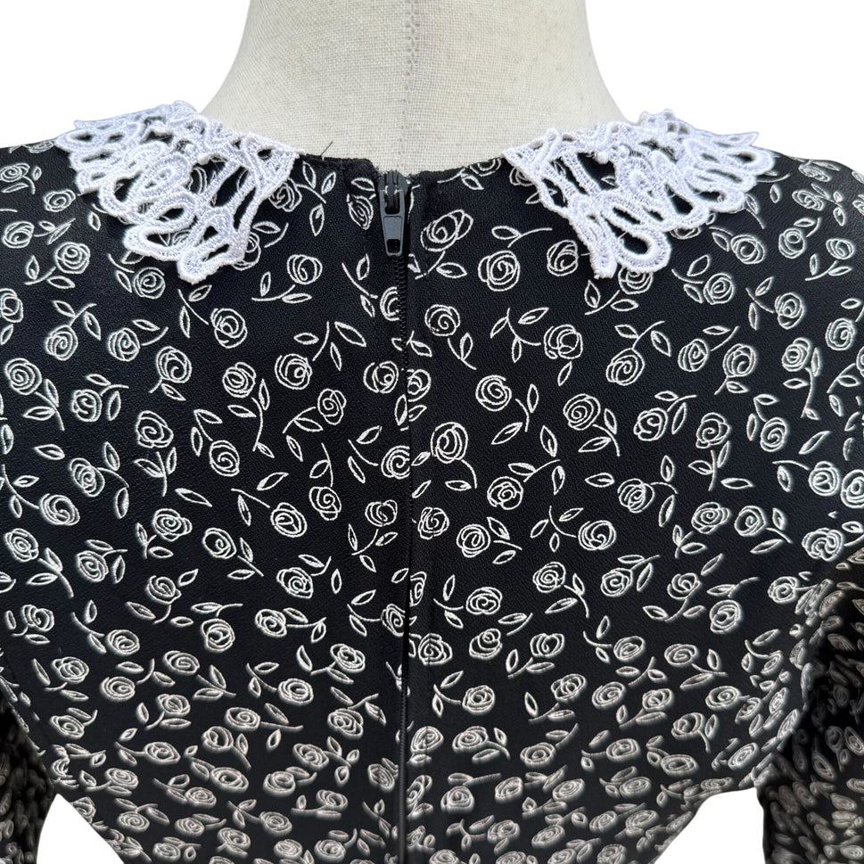 RJ Stevens Vintage 80s Black Floral Lace Collar Tiered Skirt Womens Dress 4