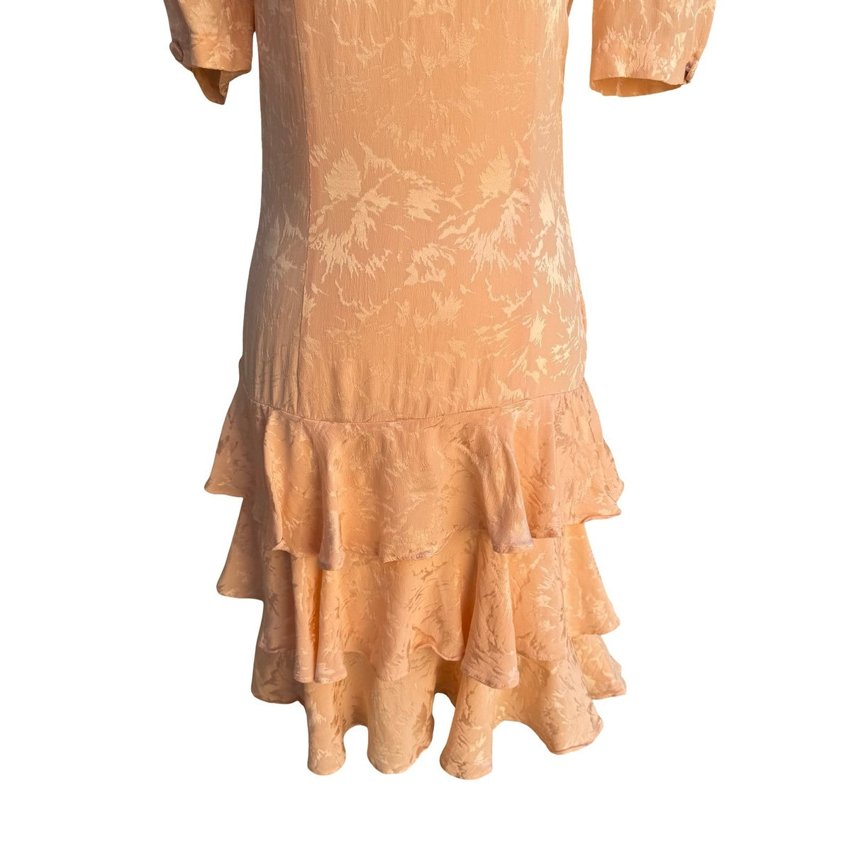 Private Collection Marshall Fields Vintage 80s Peach Silk Jacquard Ruffle Dress