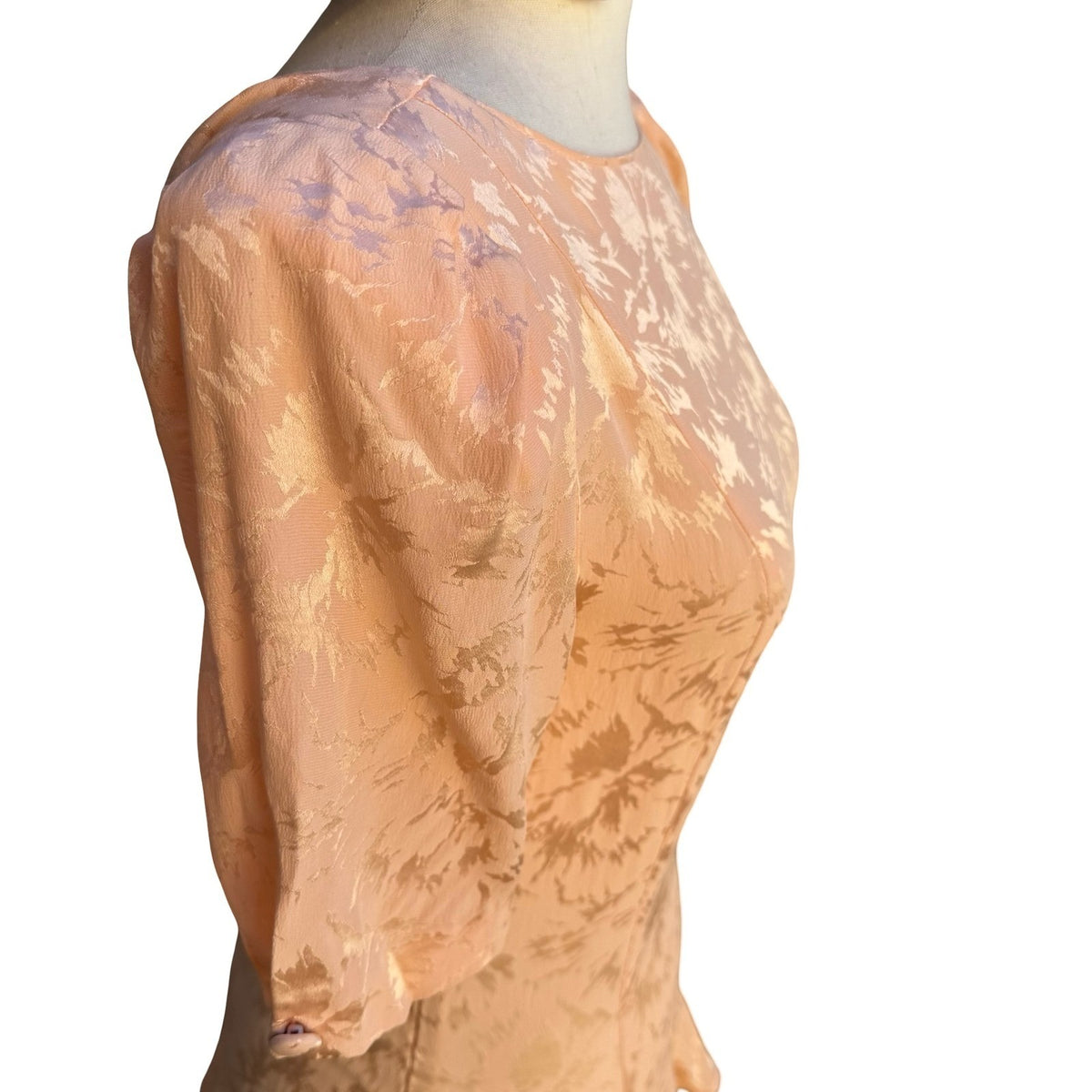 Private Collection Marshall Fields Vintage 80s Peach Silk Jacquard Ruffle Dress