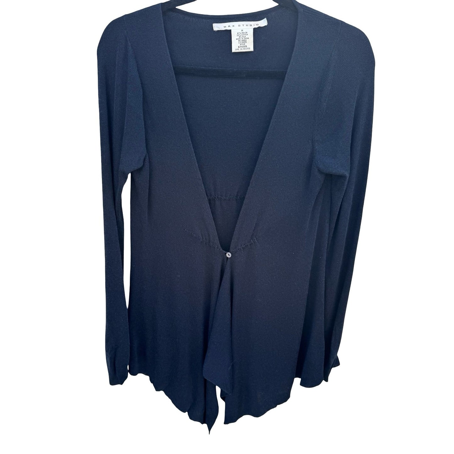 Max Studio Silk Blend Draped Cardigan Minimalist Quiet Luxury Womens M Black