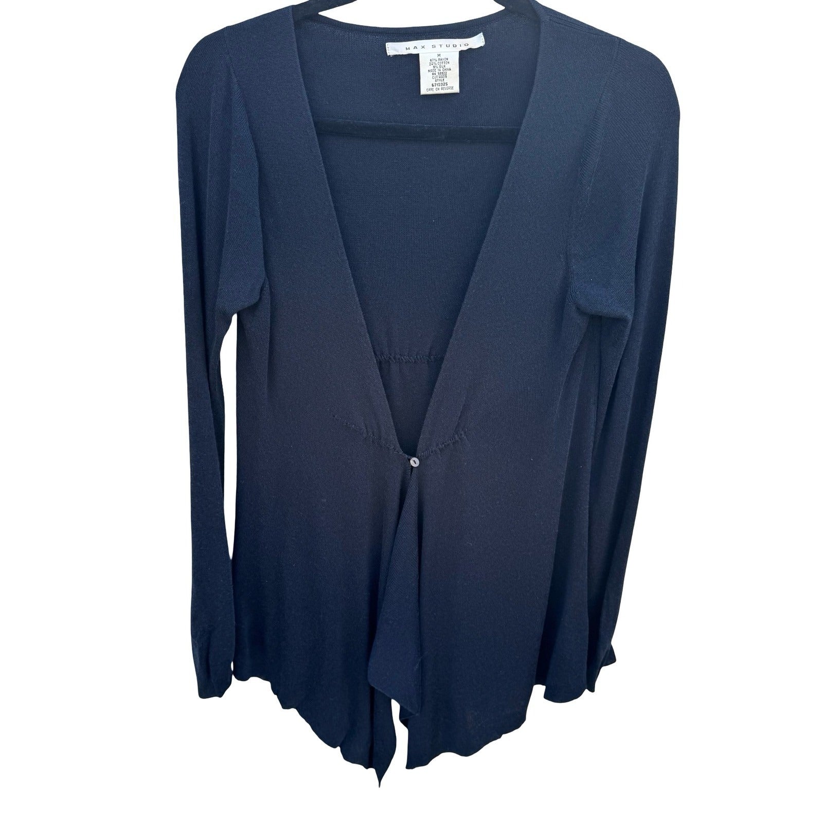 Max Studio Silk Blend Draped Cardigan Minimalist Quiet Luxury Womens M Black