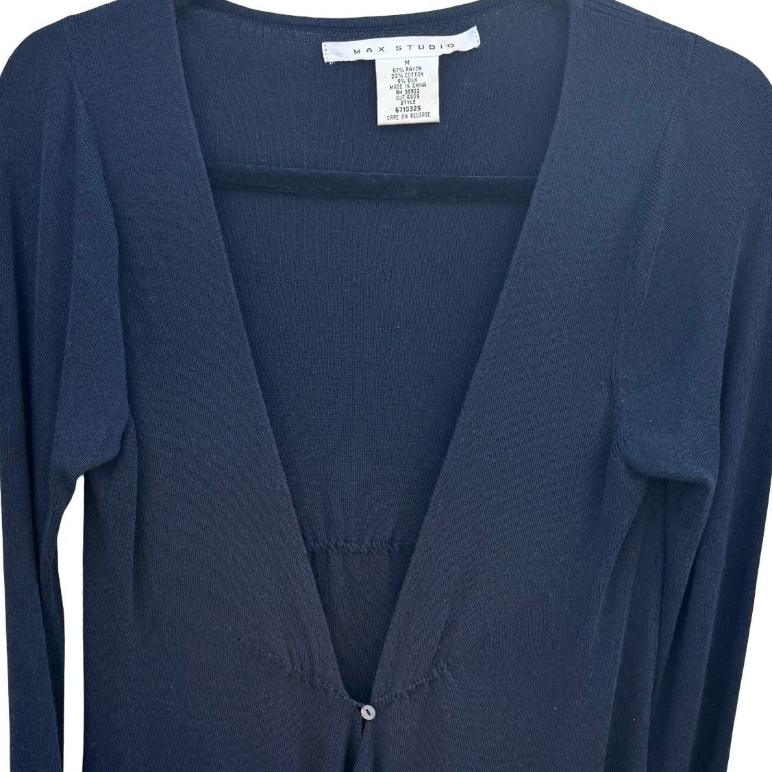 Max Studio Silk Blend Draped Cardigan Minimalist Quiet Luxury Womens M Black
