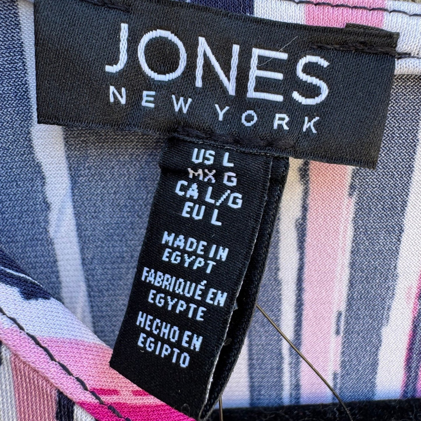Jones New York Preppy Nautical Pink Navy Striped Sleeveless Pleated Blouse L NEW