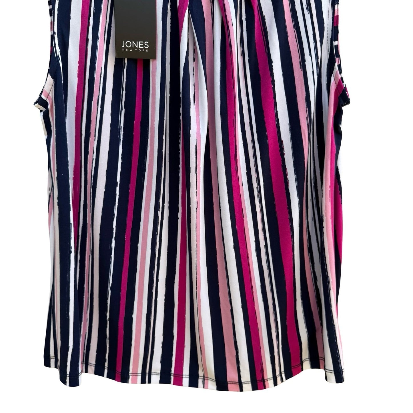 Jones New York Preppy Nautical Pink Navy Striped Sleeveless Pleated Blouse L NEW