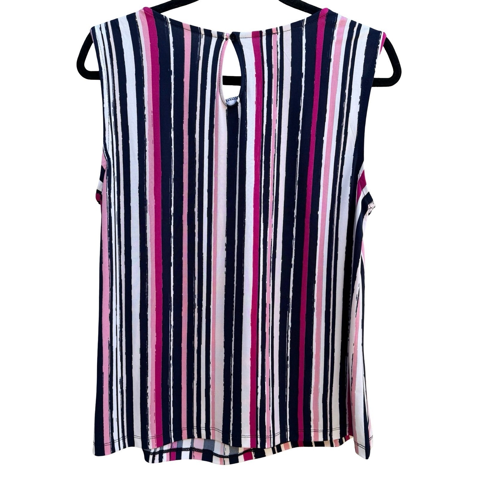 Jones New York Preppy Nautical Pink Navy Striped Sleeveless Pleated Blouse L NEW