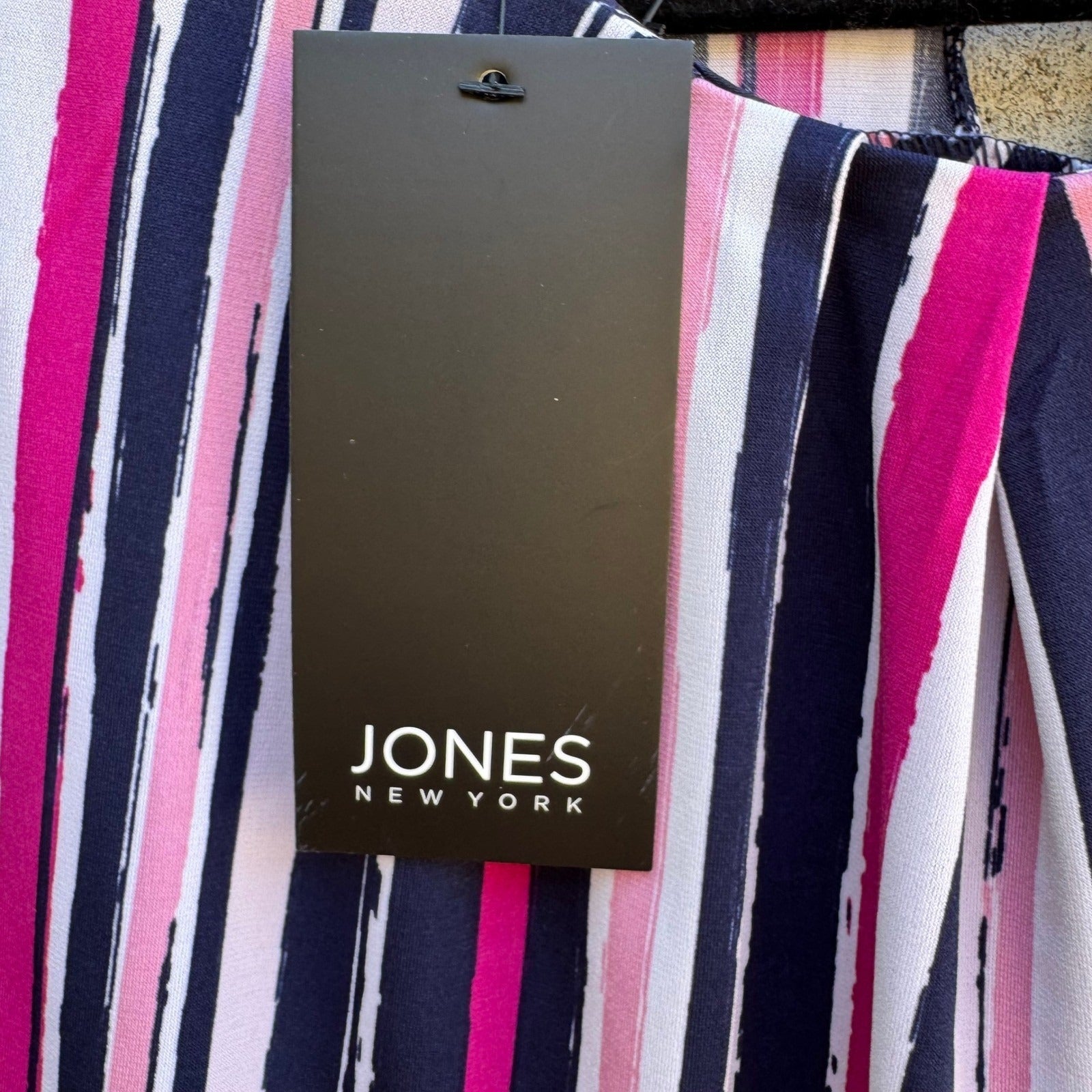 Jones New York Preppy Nautical Pink Navy Striped Sleeveless Pleated Blouse L NEW