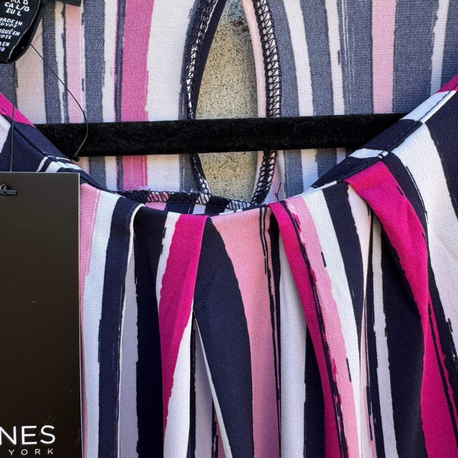 Jones New York Preppy Nautical Pink Navy Striped Sleeveless Pleated Blouse L NEW