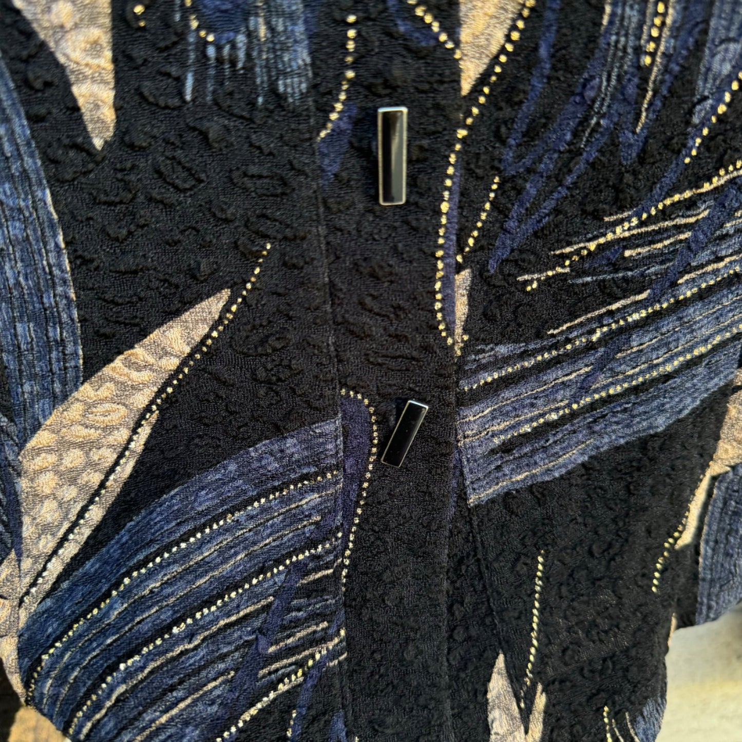 Artex Womens Glam Retro Black Blue Gold Abstract Pattern Button Up Jacket New M