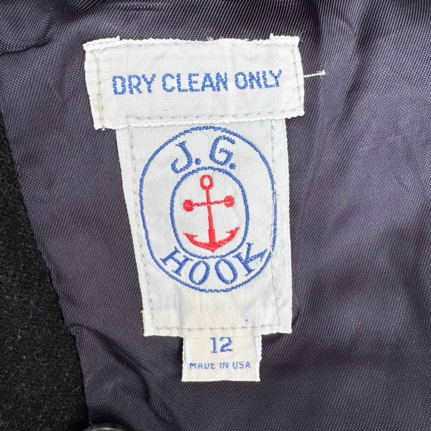 JG Hook Vintage Women's Skirt Suit Set Size 12/14 Black Wool Made in USA Preppy