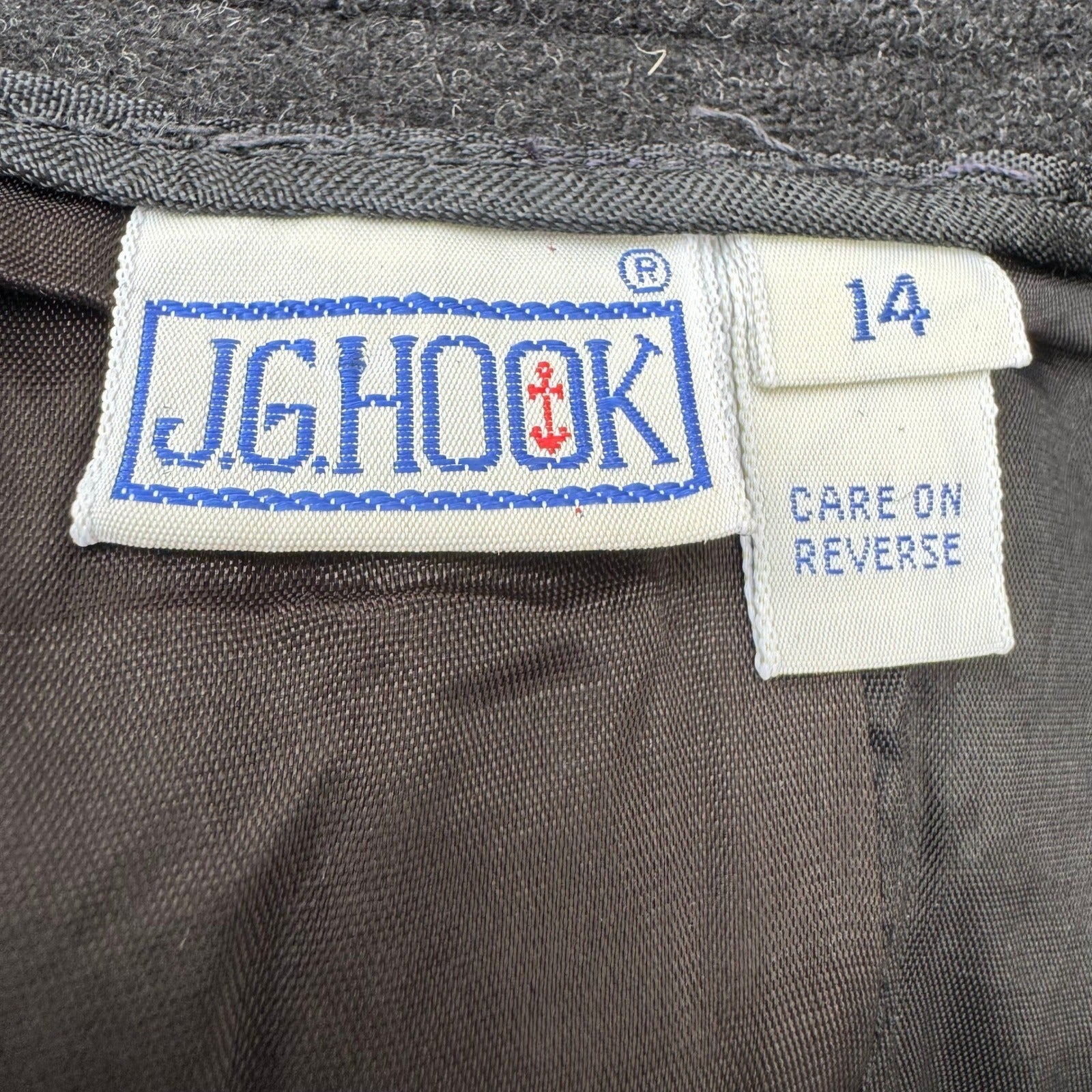 JG Hook Vintage Women's Skirt Suit Set Size 12/14 Black Wool Made in USA Preppy