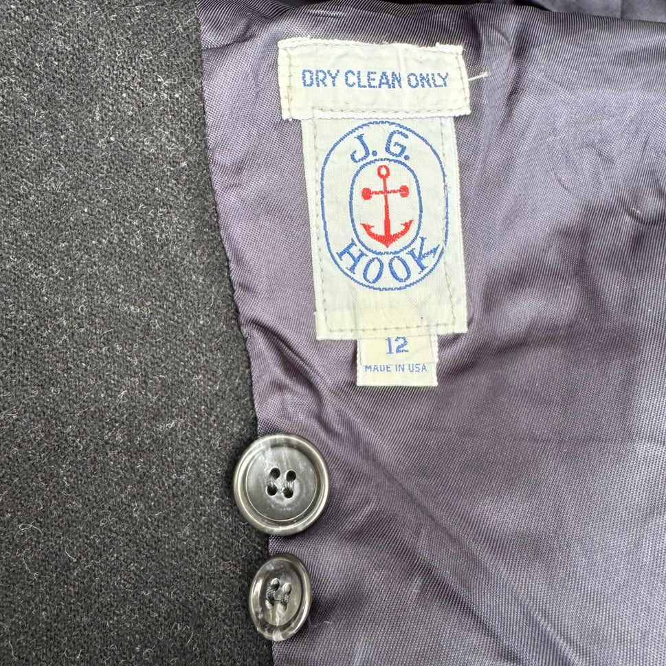 JG Hook Vintage Women's Skirt Suit Set Size 12/14 Black Wool Made in USA Preppy