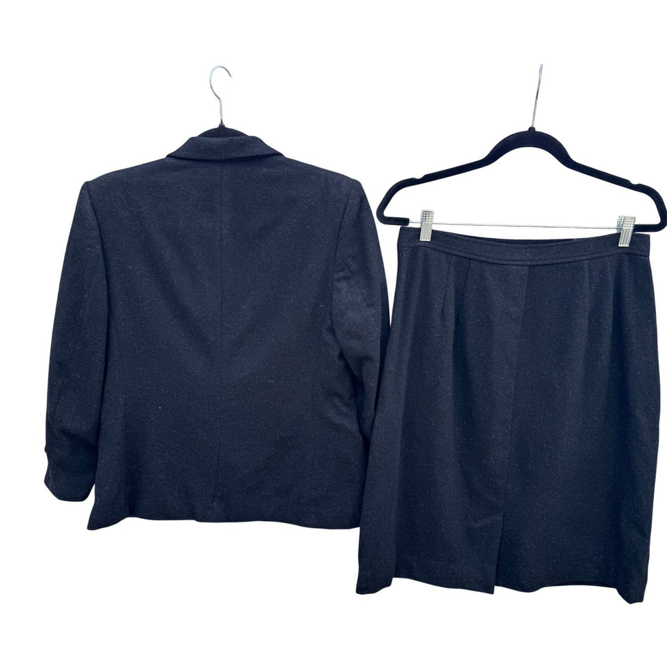 JG Hook Vintage Women's Skirt Suit Set Size 12/14 Black Wool Made in USA Preppy
