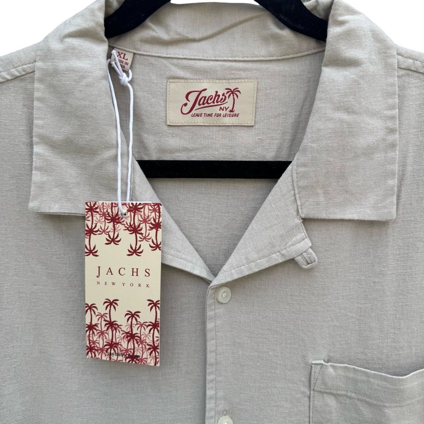 Jachs NY Mens 1X Southampton Stone Linen Camp Collar Button Up Shirt NEW Coastal