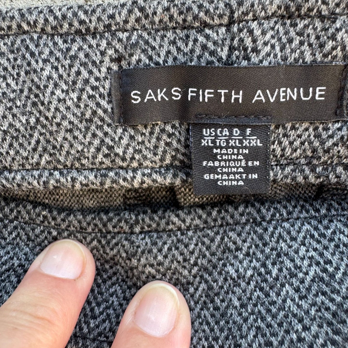 Saks Fifth Avenue Womens Herringbone Gray Stretch Dress Pants New Without Tag XL