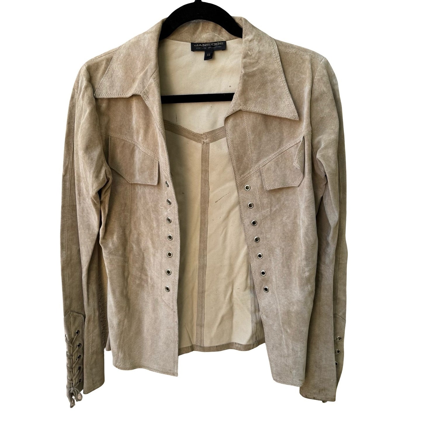 Jane Doe Y2K Leather Suede Boho Cowgirl Festival Western Lace Up Jacket Tan XS