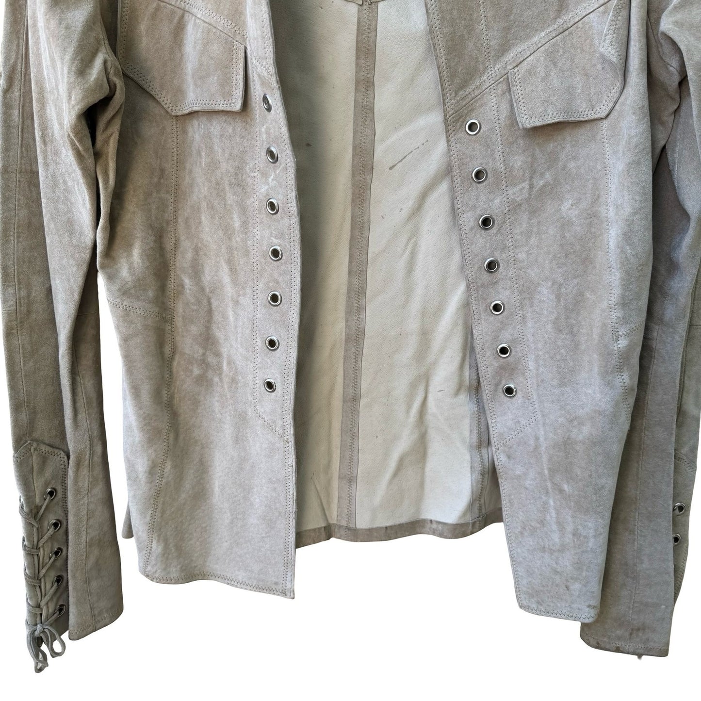 Jane Doe Y2K Leather Suede Boho Cowgirl Festival Western Lace Up Jacket Tan XS