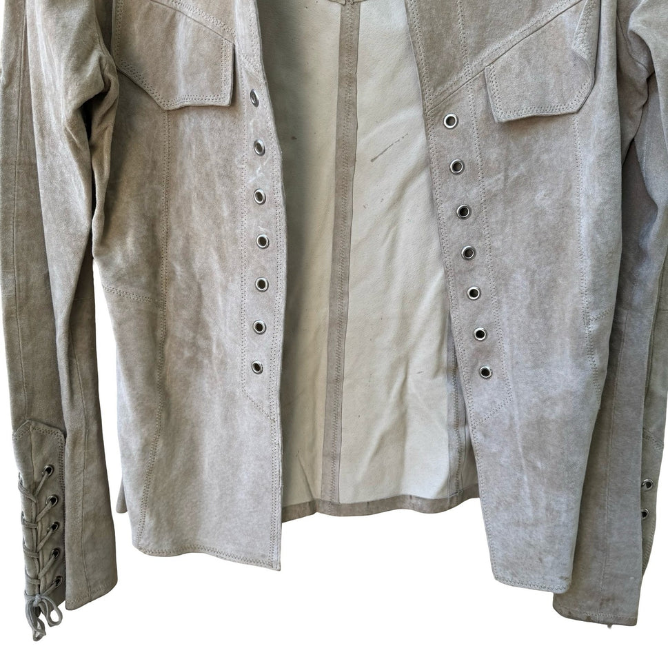Jane Doe Y2K Leather Suede Boho Cowgirl Festival Western Lace Up Jacket Tan XS