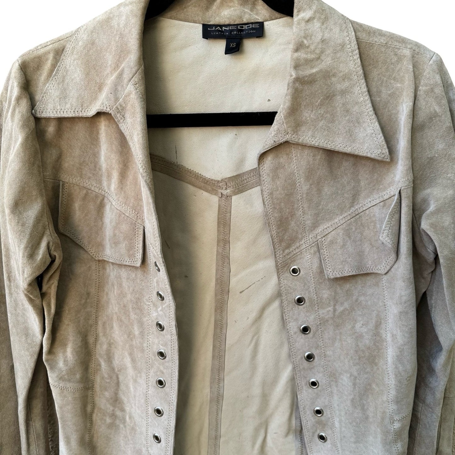 Jane Doe Y2K Leather Suede Boho Cowgirl Festival Western Lace Up Jacket Tan XS
