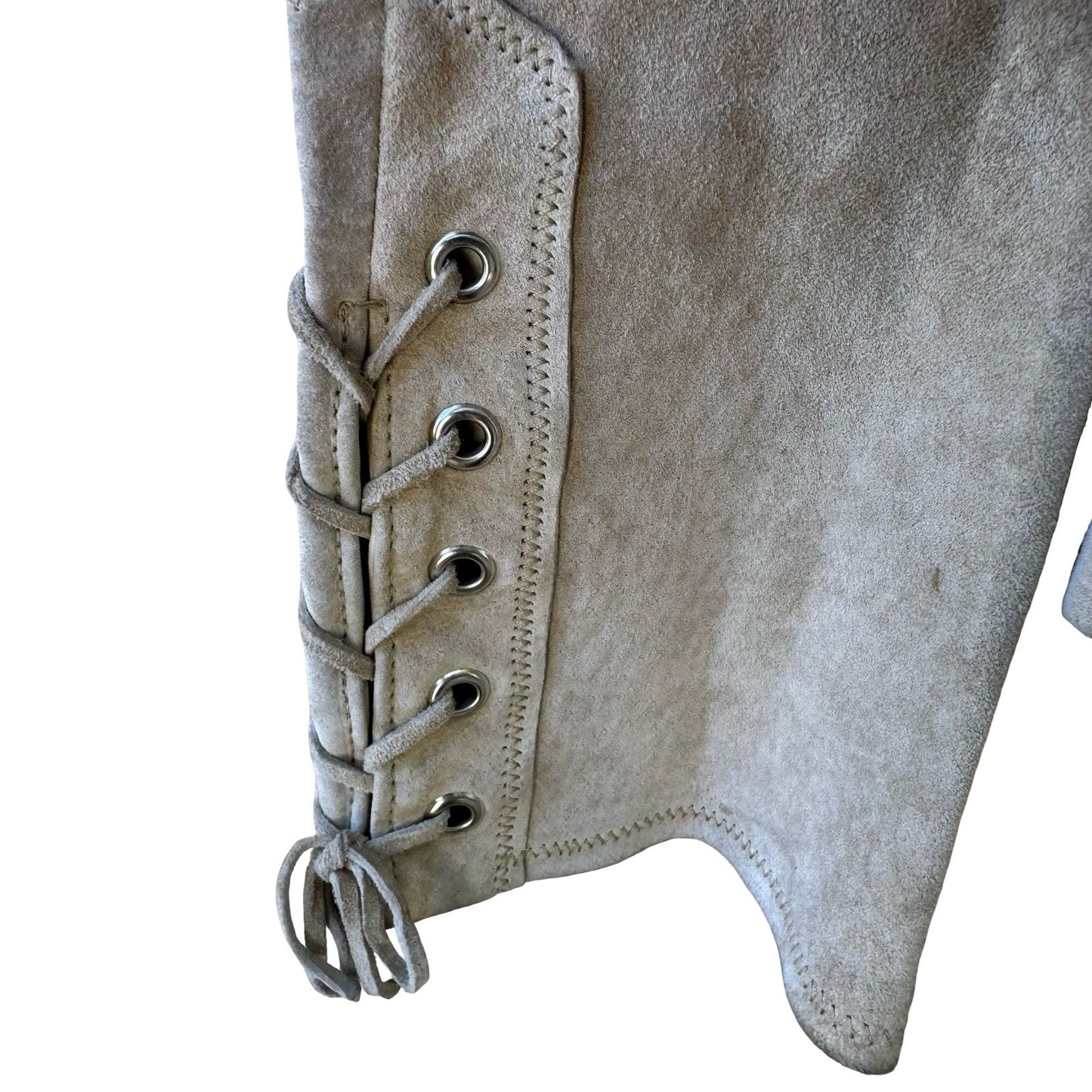 Jane Doe Y2K Leather Suede Boho Cowgirl Festival Western Lace Up Jacket Tan XS